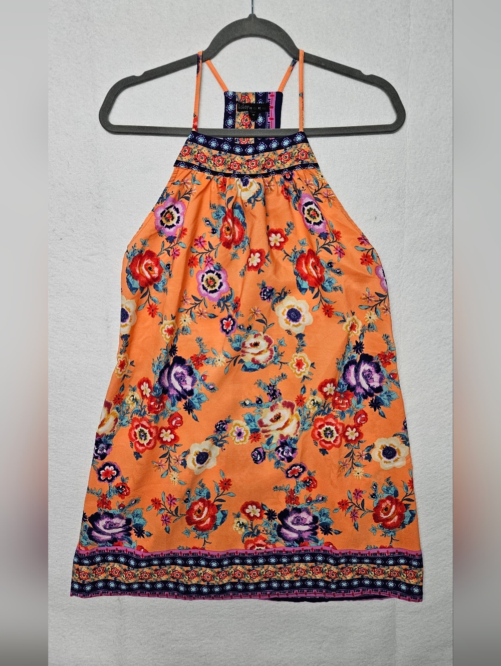 BeBop Backless Orange Floral Sun Dress Tank Boho Beach Summer Mexicali Cover Up
